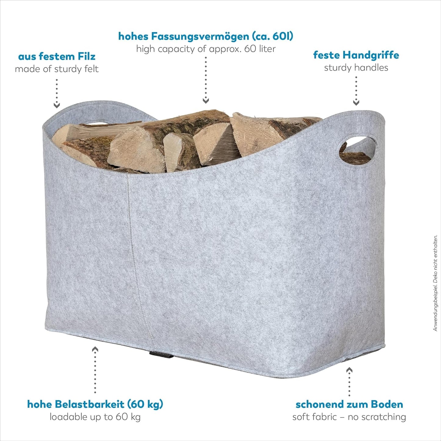 PREMIUM Kaminholztasche (Filz), light-grey