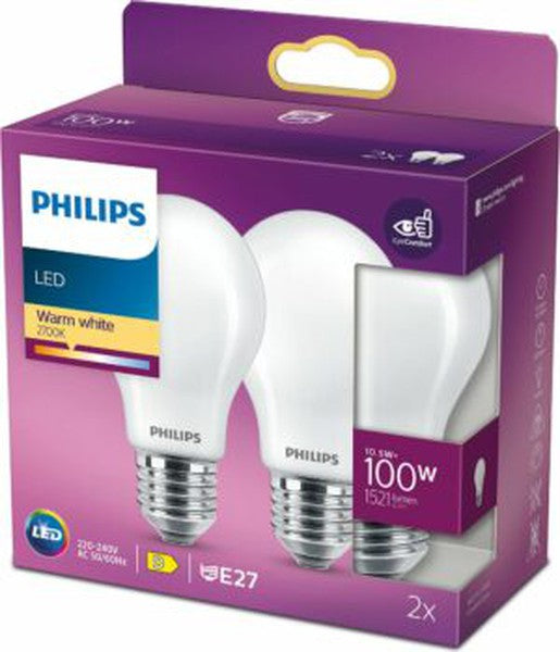 Philips LED Lampe Doppelpack nicht dimmbar, LED classic 100W E27 A60 WW FR ND 2PF, matt