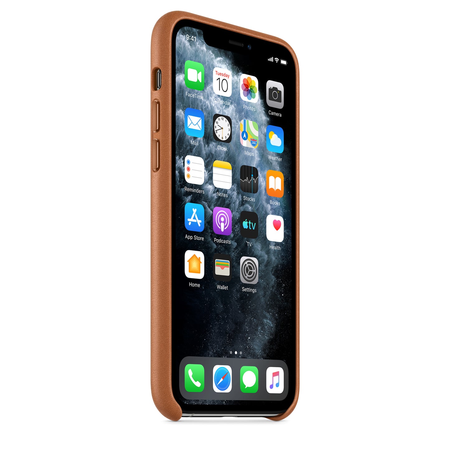 Apple iPhone 11 Pro Leder Case, sattelbraun – Seitenansicht