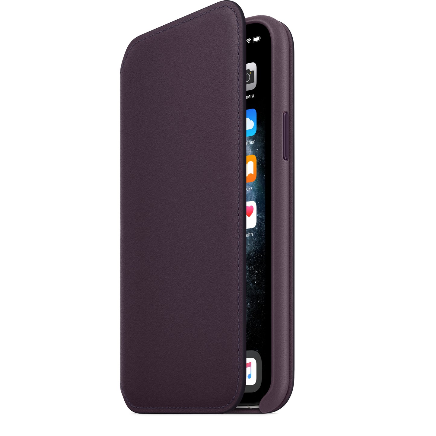 Apple iPhone 11 Pro Leder Folio, aubergine – Seitenansicht