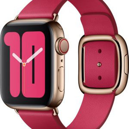 Apple Watch 40mm Modernes Lederarmband, himbeere, Medium – Frontansicht