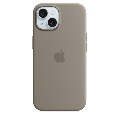 Apple iPhone 15 Silikon Case mit MagSafe tonbraun – Frontansicht
