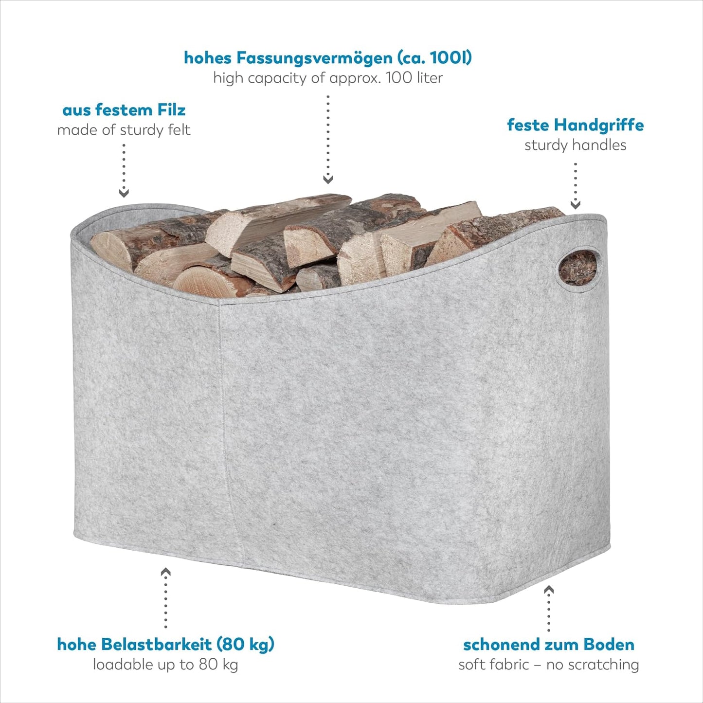 PREMIUM Kaminholztasche (Filz), 3XL, light-grey