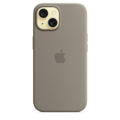 Apple iPhone 15 Silikon Case mit MagSafe tonbraun – Rückseite