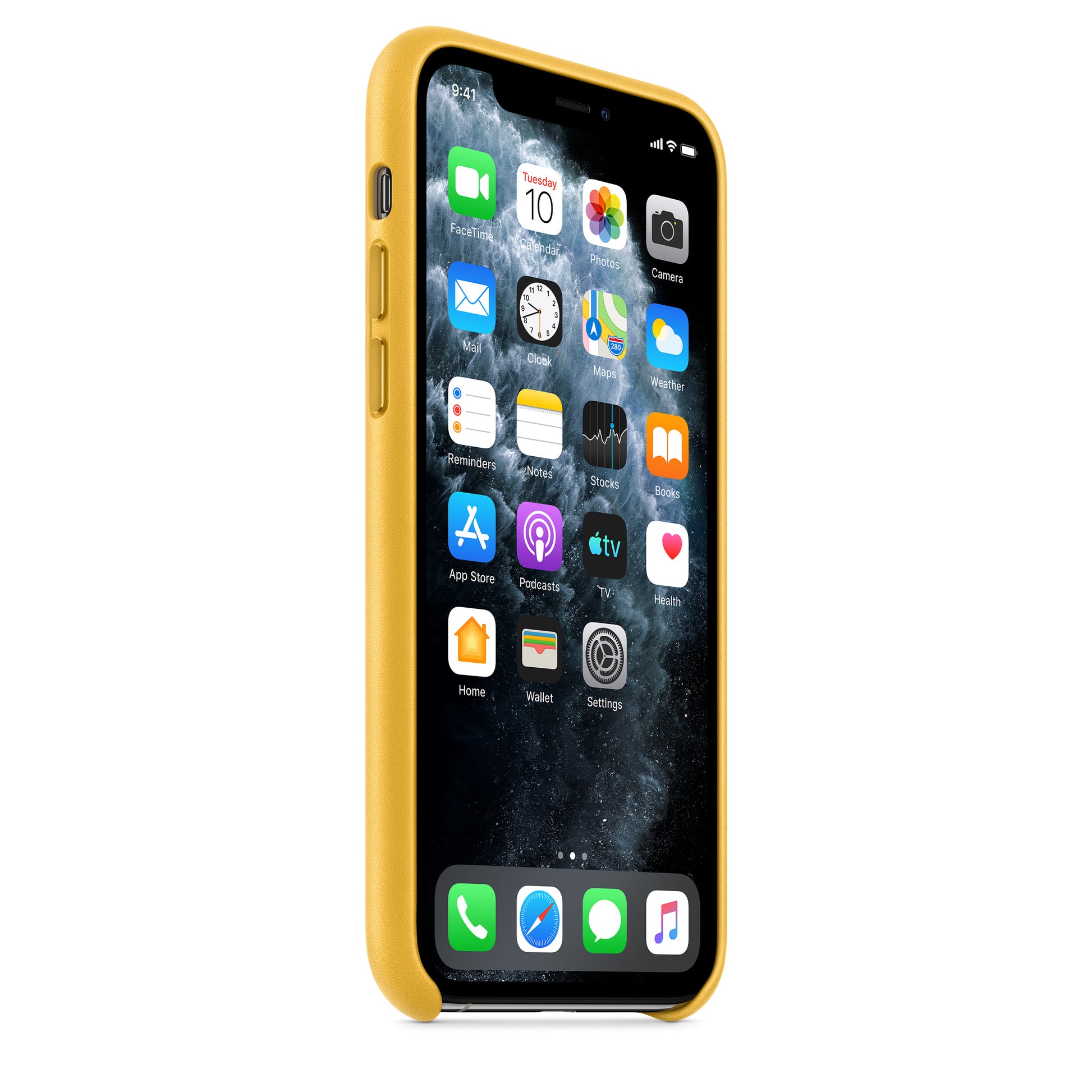 Apple iPhone 11 Pro Leder Case, sonnengelb – Seitenansicht