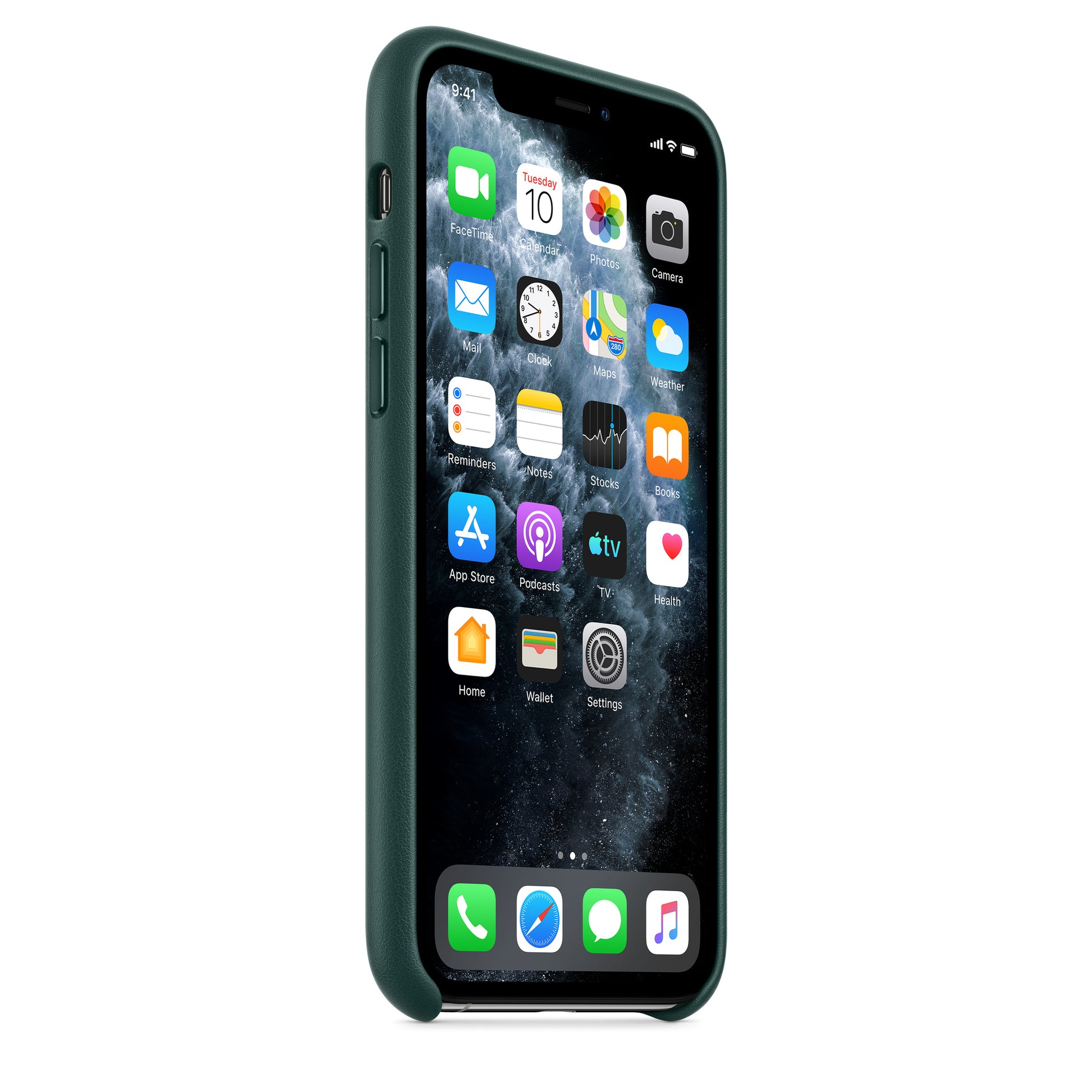 Apple iPhone 11 Pro Leder Case, waldgrün – Seitenansicht
