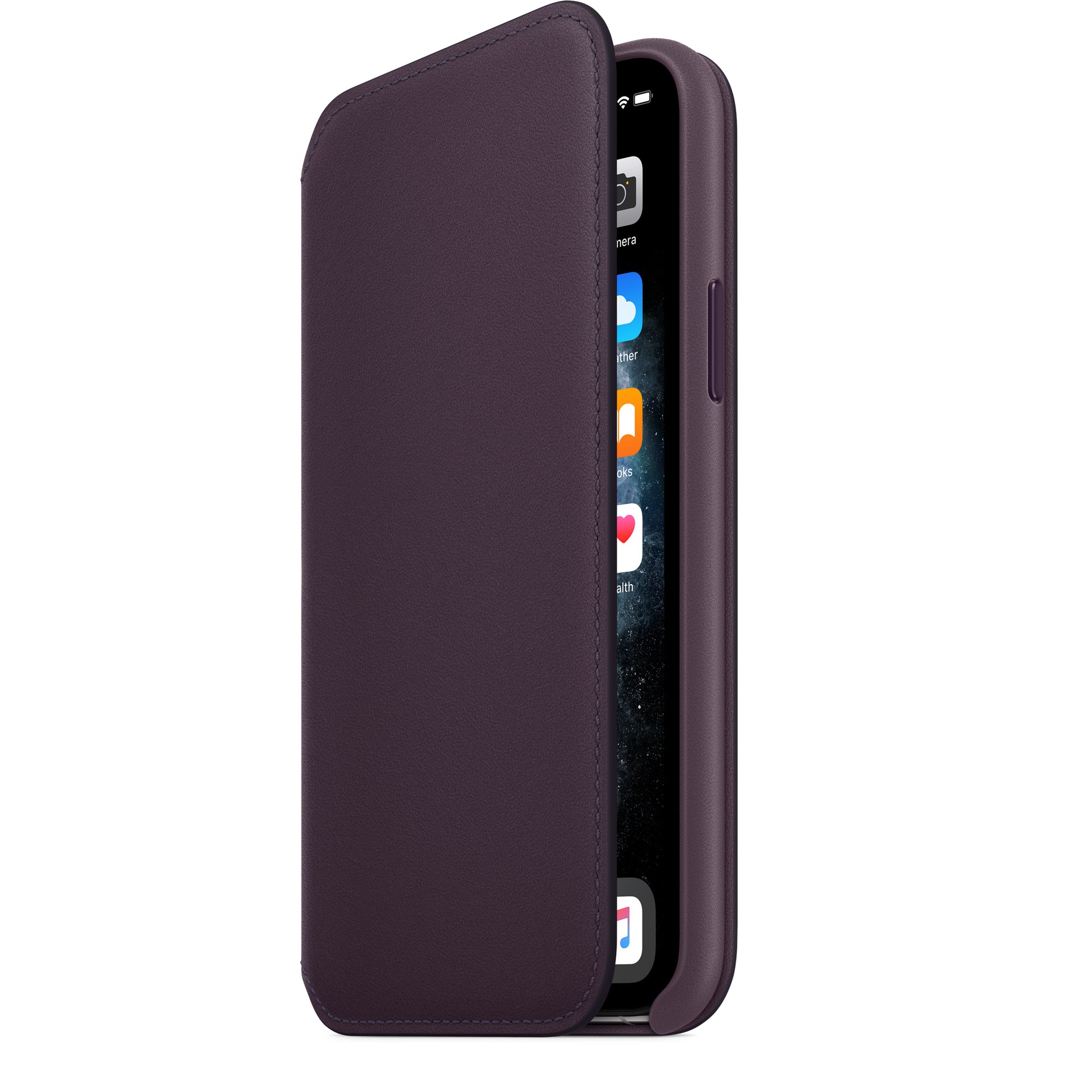 Apple iPhone 11 Pro Leder Folio, aubergine – Seitenansicht