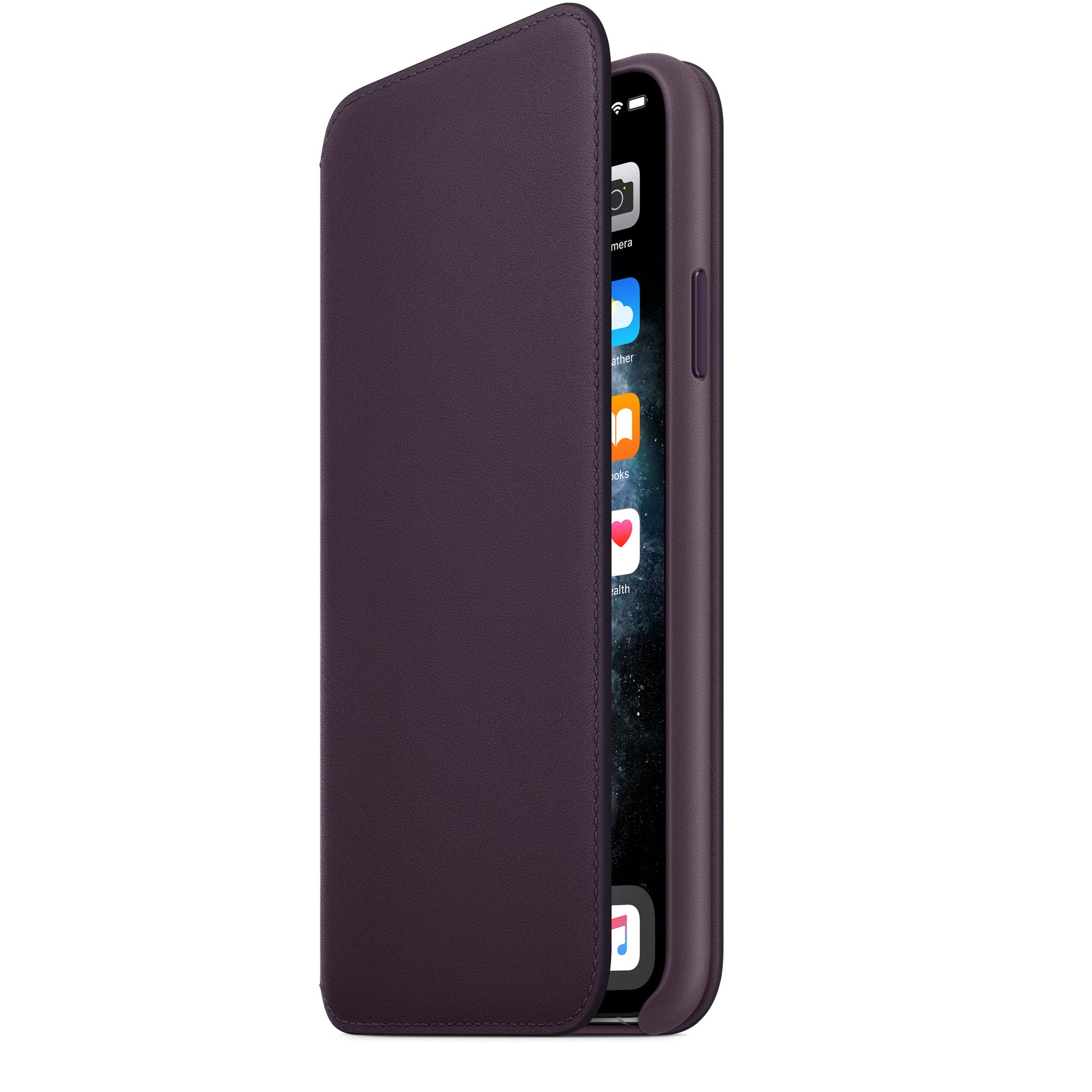 Apple iPhone 11 Pro Max Leder Folio, aubergine – Seitenansicht