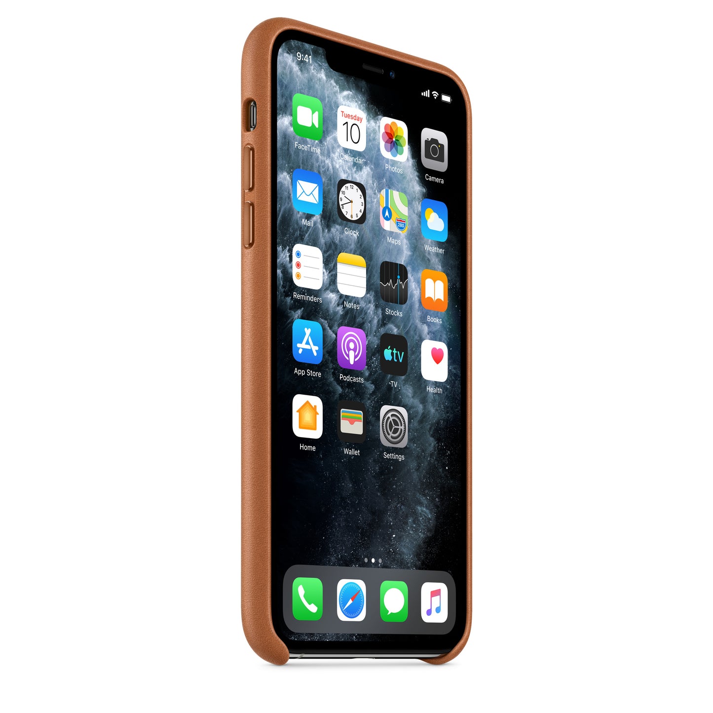 Apple iPhone 11 Pro Max Leder Case, sattelbraun – Seitenansicht