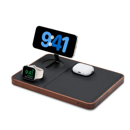 Nimble Valet 3-in-1 Wireless Charger schwarz mit Holzrahmen